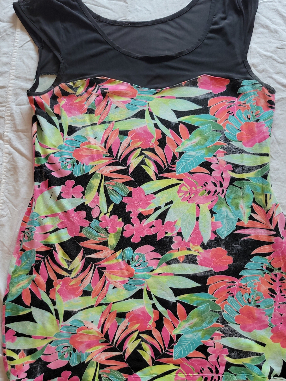 Floral Scoop Neck Women’s Dress in Black with Neon Floral Print